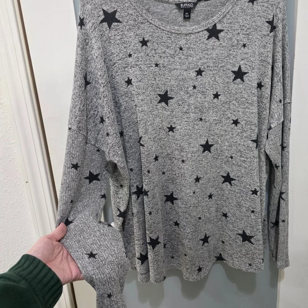 Buffalo David Bitton XXL Star Print Sweater Top Cozy Knit Batwing Sleeve Gray - Picture 5 of 9